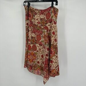 Womens Vintage Cottagcore Midi Skirt Size 10 Floral Handkerchief‎ Hem Boho Retro